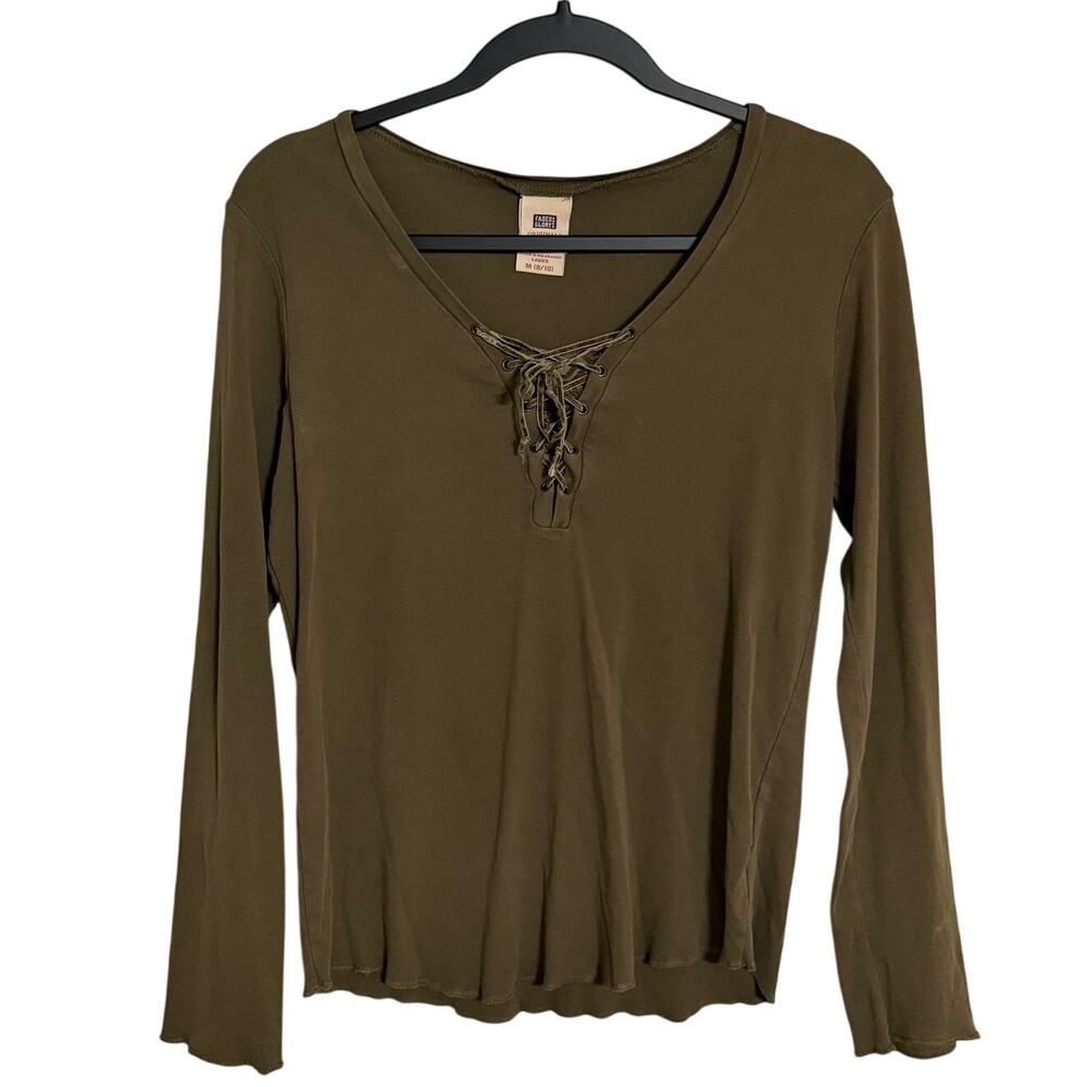 Vintage Y2K Faded Glory Green Lace Up Top Size Medium